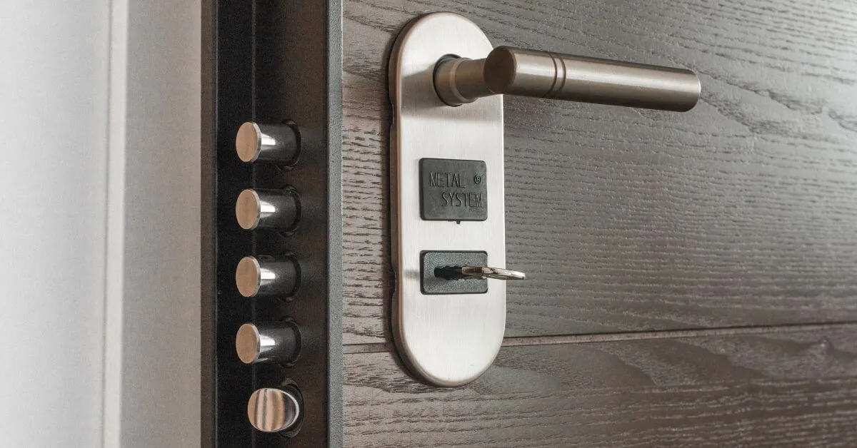 Metal System lock on a wooden door